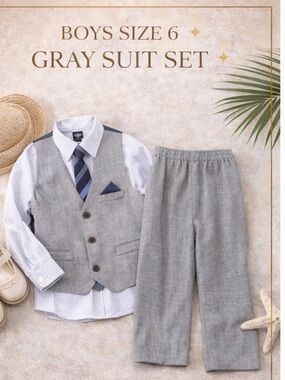 Boys Size 6 Gray Suit Set Dockers Wedding Guest Formal Outfit Summer Event
